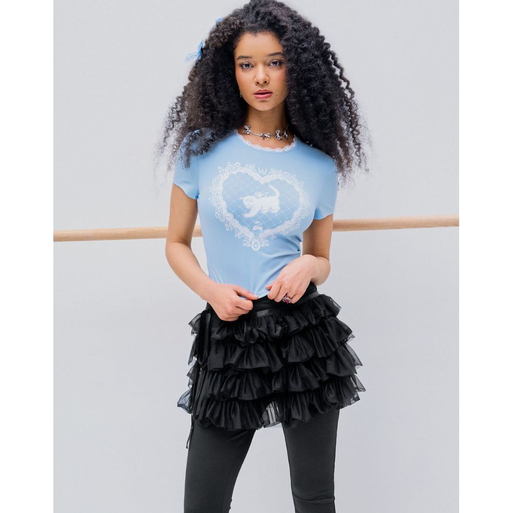 Cider Junior Short Sleeve Cropped‎ Top Lace Neckline XL